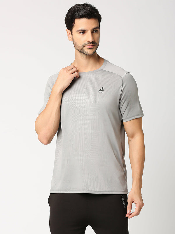 Grey Printed Half-Sleeve T-Shirt for Men