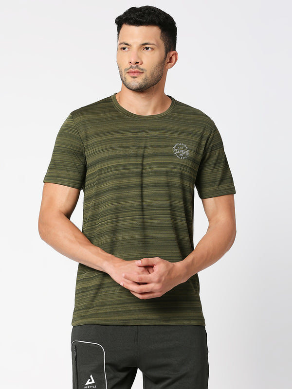 Alstyle Olive Colour Poly Lycra Round Neck T-Shirt for Mens