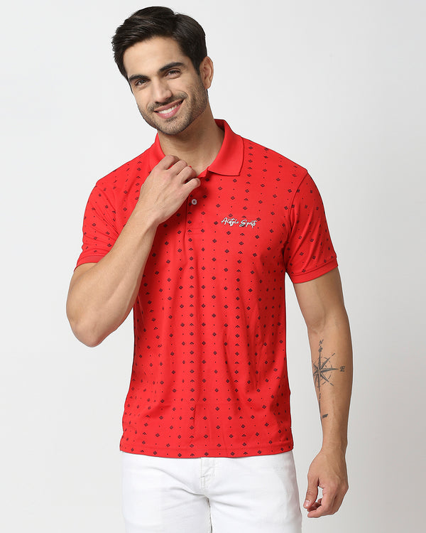 Red Printed Polo T-Shirt