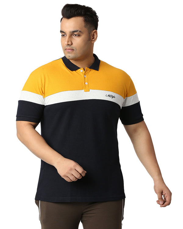 Straight Fit Polo Neck Navy Blue T-Shirt For Men