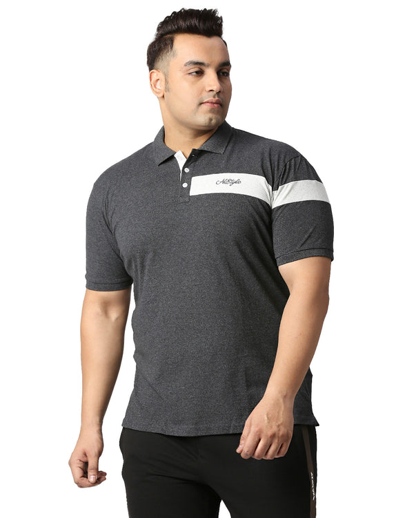 Solid Polo Collar Dri-Fit T-Shirt in Anthra Black