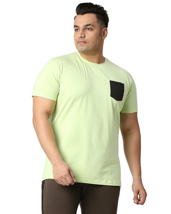 Neon Green Colour Blocked Round Neck  T-Shirt