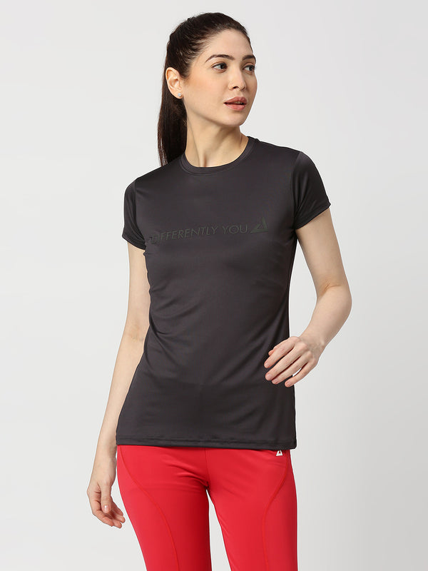 Solid Dark Grey Nylon T-Shirt for Women