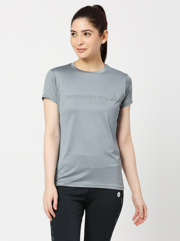 Women Steel Grey half Sleeved Printed T-Shirt