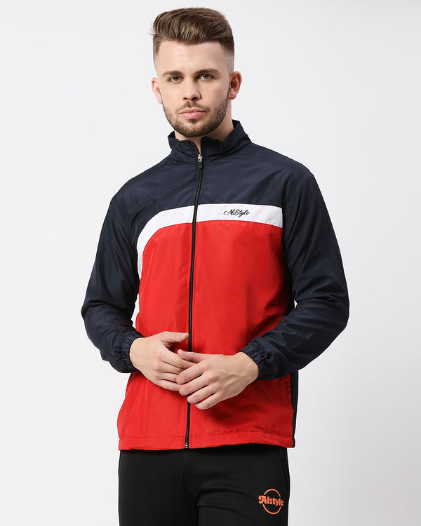 Prismatic Navy Blue and Red Bomber jacket for Men