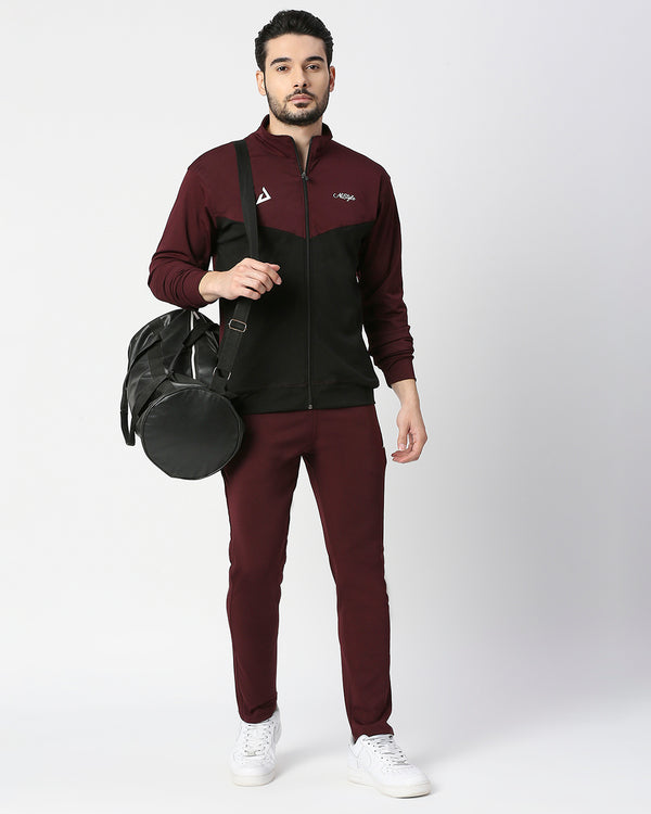 Alstyle Zipper Tracksuit for Men in Wine and Black
