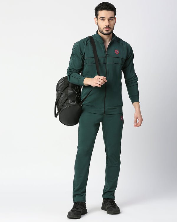 Contemporary-Styled Bottle Green Athletic Tracksuit for Men