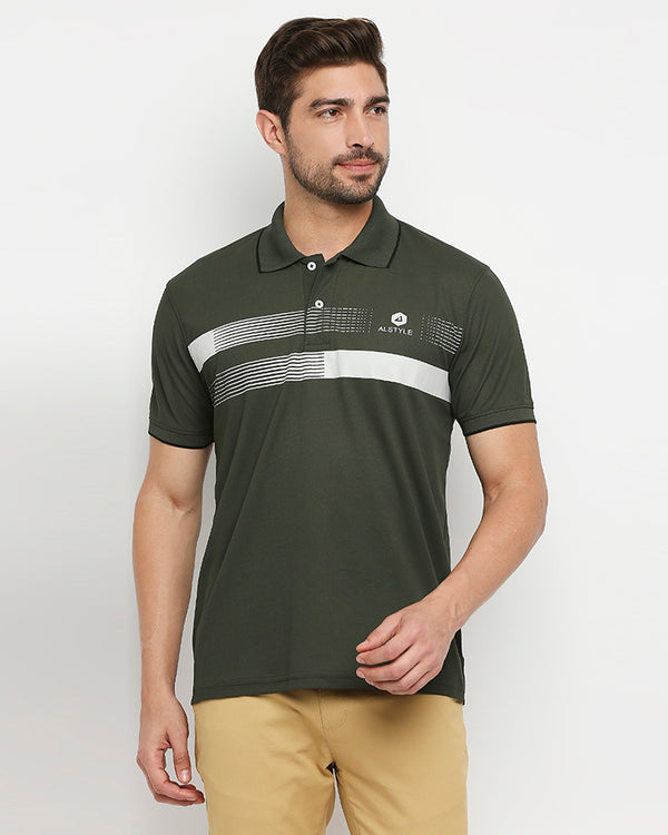Alstyle Slick Dri Fit Polo Neck Olive Green  Color T-Shirt