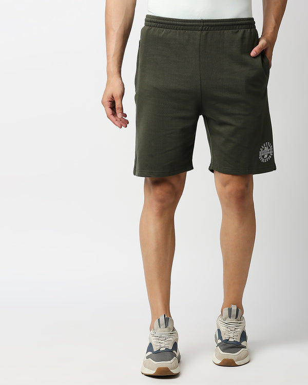 Fashionable Olive Green Cotton Rich Shorts