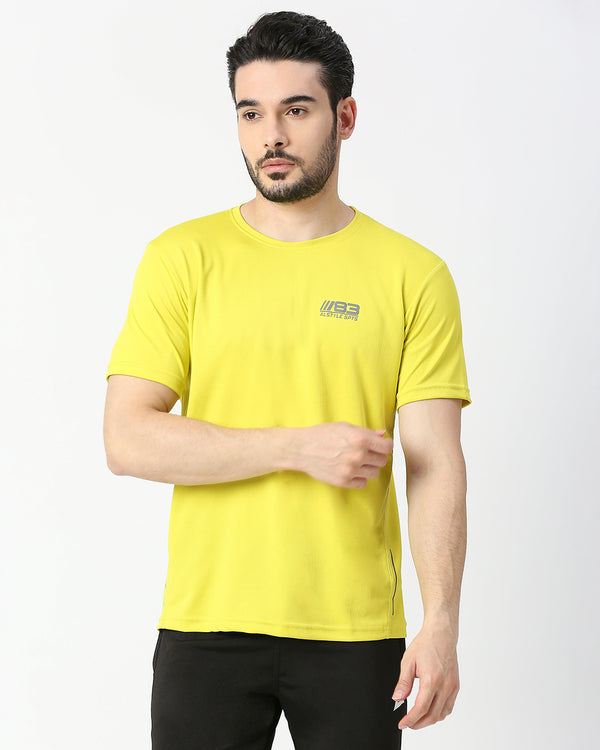 Bright Yellow Round Neck Sports T-Shirt for Men