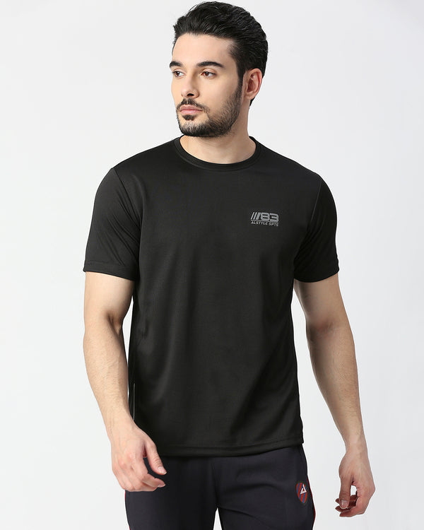 Simple Round Neck Dri Fit Black T-Shirt for Gym