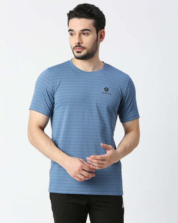 Illusionary Striped Light Blue Classy Men's Half-Sleeve T-Shirt