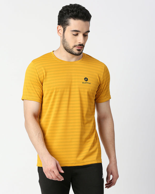 Running T-Shirt for Men in Mustard with Round Neck and Half Sleeve