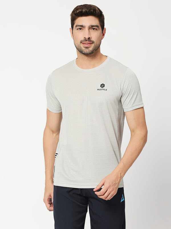 Sleek Light Grey Round Neck T-Shirt For Men