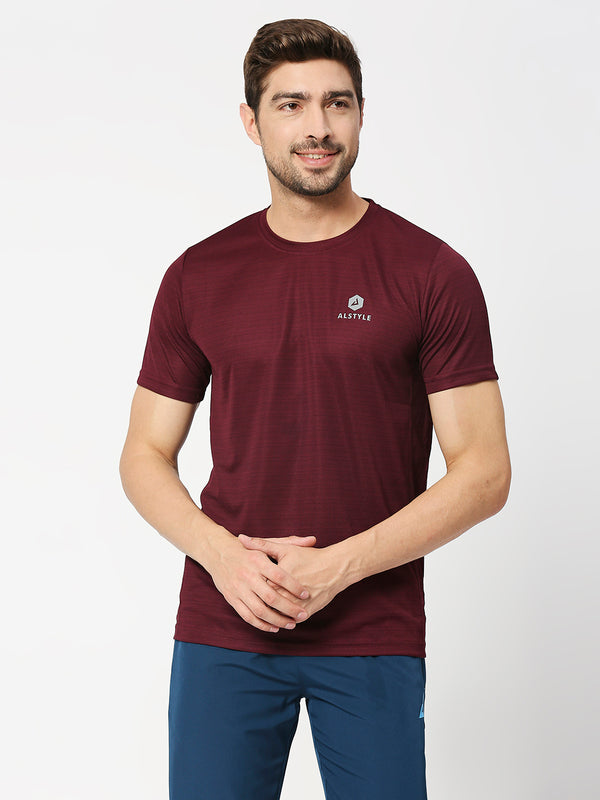 Men Plain Logo Printed Wine T-Shirt
