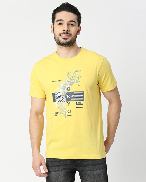 Charming Sports Yellow T-Shirt in Print for Men