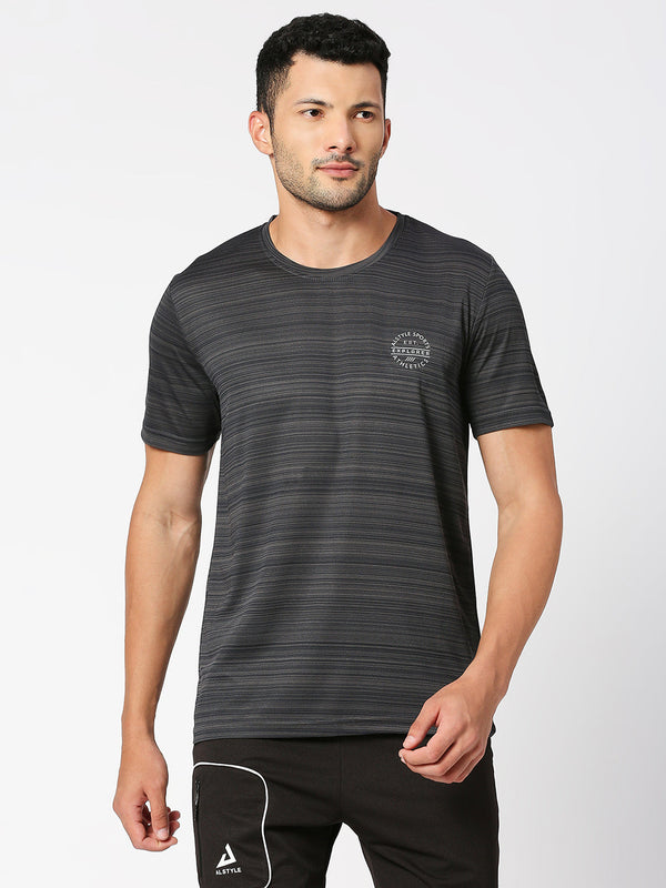 Alstyle Dark Grey Colour Poly Lycra Round Neck T-Shirt for Mens