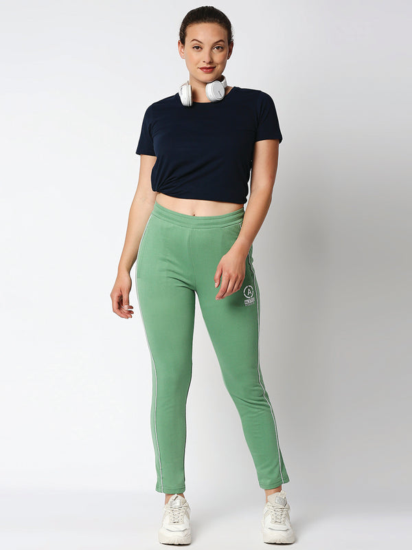 Women's Solid Green Track Pants